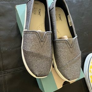 Pewter Sparkle Toms, Size 3.5, New In Box